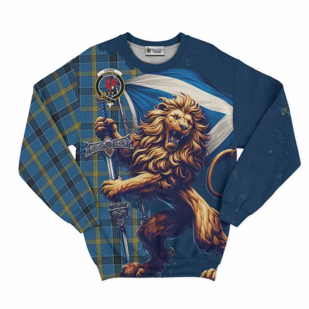 Tartan Vibes Clothing Laing Tartan Family Crest Sweatshirt with Scottish Majestic Lion