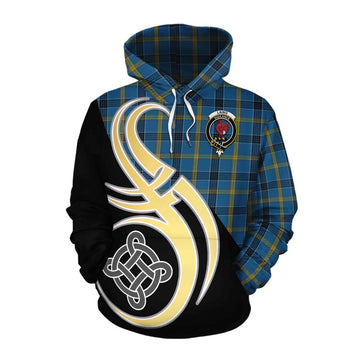 Laing Tartan Cotton Hoodie with Family Crest and Celtic Symbol Style