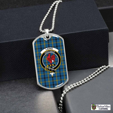 Laing Tartan Dog Tag Necklace with Family Crest