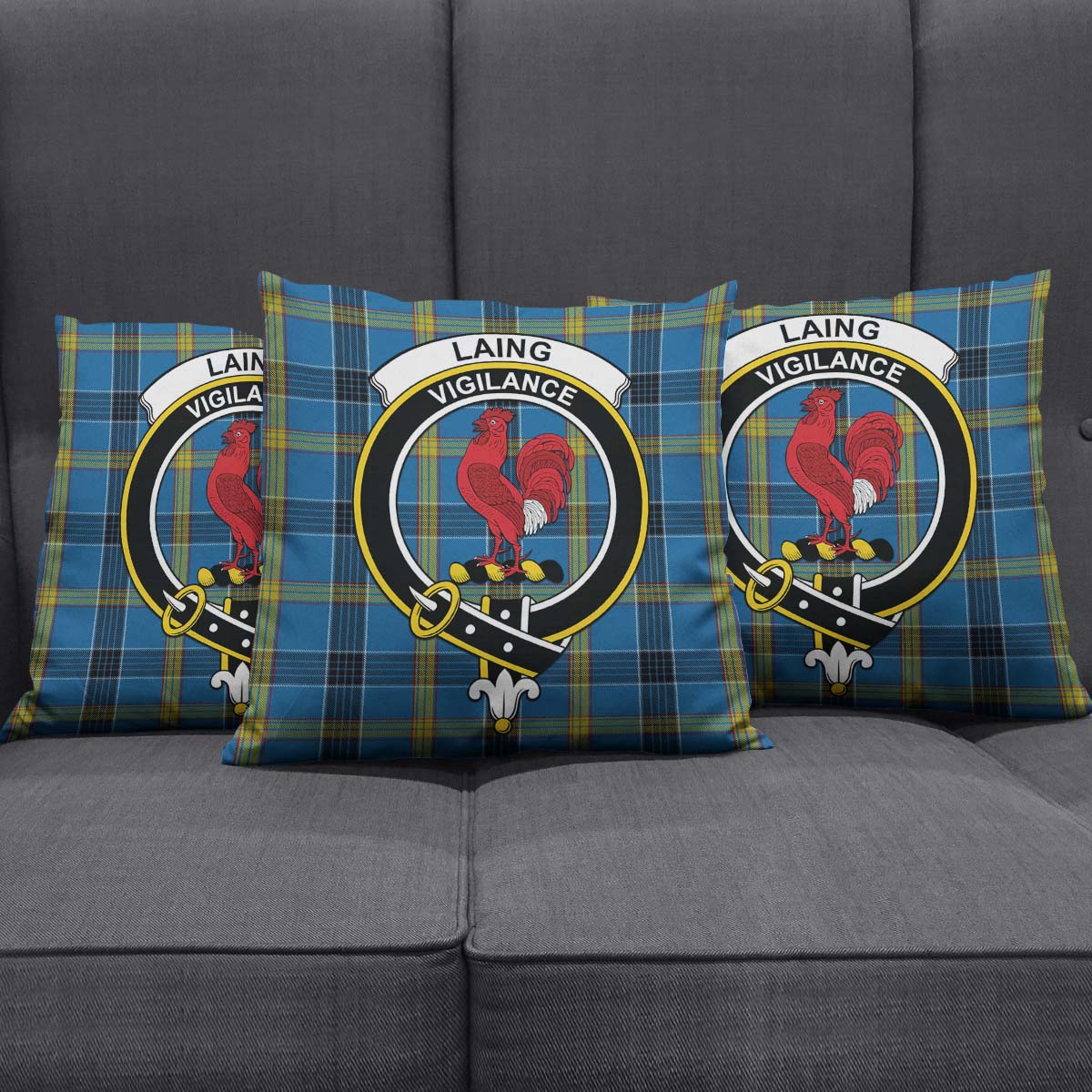 Laing Tartan Pillow Cover with Family Crest Square Pillow Cover - Tartanvibesclothing