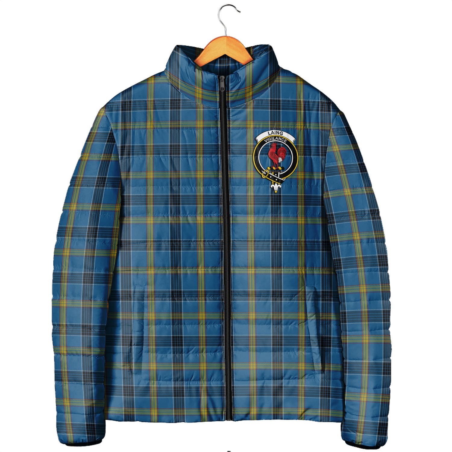 Laing Tartan Padded Jacket with Family Crest - Tartanvibesclothing