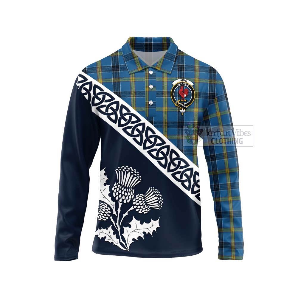 Tartan Vibes Clothing Laing Tartan Long Sleeve Polo Shirt Featuring Thistle and Scotland Map