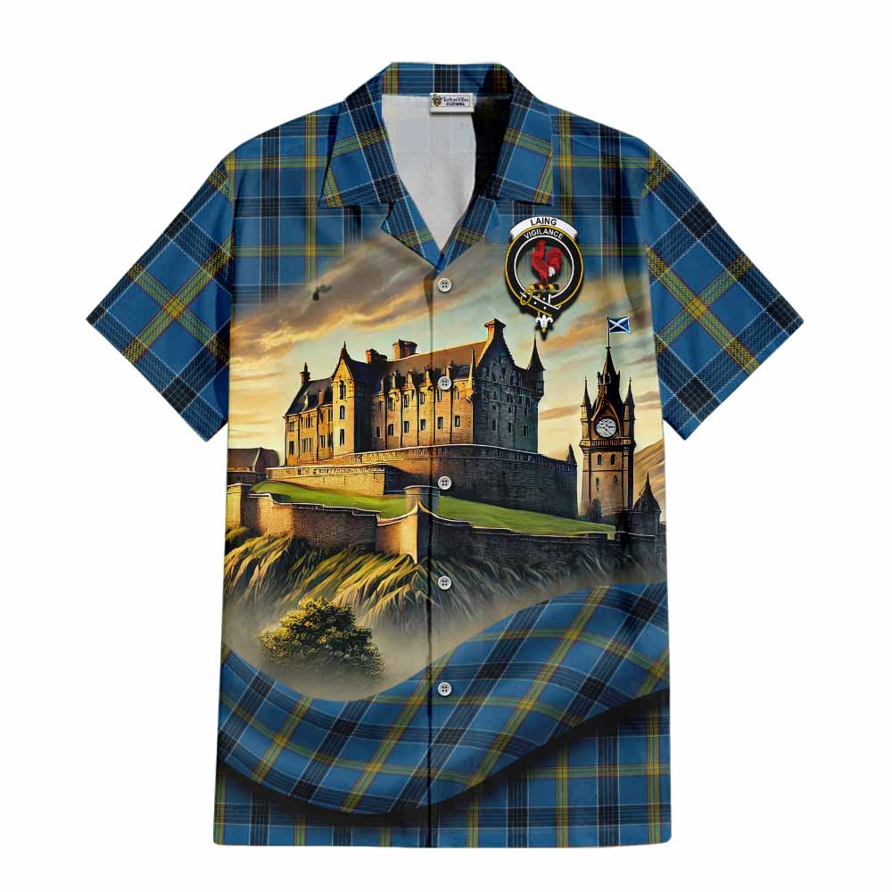 Laing Tartan Family Crest Hawaiian Shirt with Scottish Ancient Castle Style Kid - Tartan Vibes Clothing