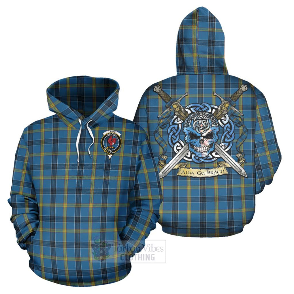 Tartan Vibes Clothing Laing Tartan Hoodie with Family Crest Celtic Skull Style