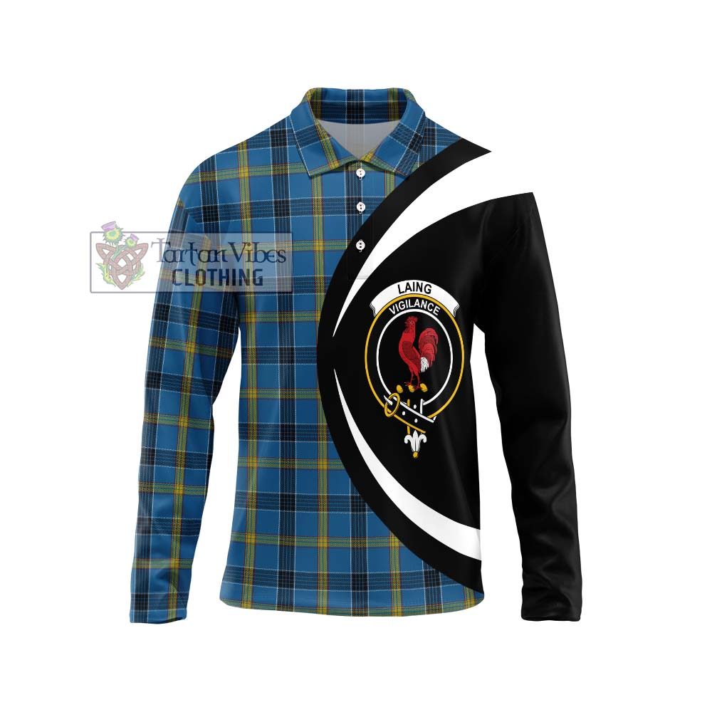 Laing Tartan Long Sleeve Polo Shirt with Family Crest Circle Style Unisex - Tartan Vibes Clothing