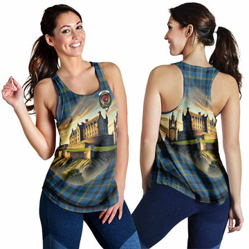 Laing Tartan Family Crest Women's Racerback Tanks with Scottish Ancient Castle Style