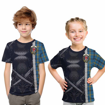 Laing Tartan Kid T-Shirt with Family Crest Cross Sword Thistle Celtic Vibes Youth XL Size14 - Tartan Vibes Clothing