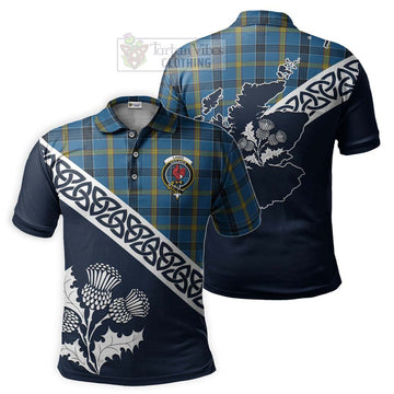 Laing Tartan Polo Shirt Featuring Thistle and Scotland Map