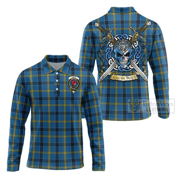 Laing Tartan Long Sleeve Polo Shirt with Family Crest Celtic Skull Style