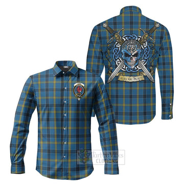 Laing Tartan Long Sleeve Button Shirt with Family Crest Celtic Skull Style