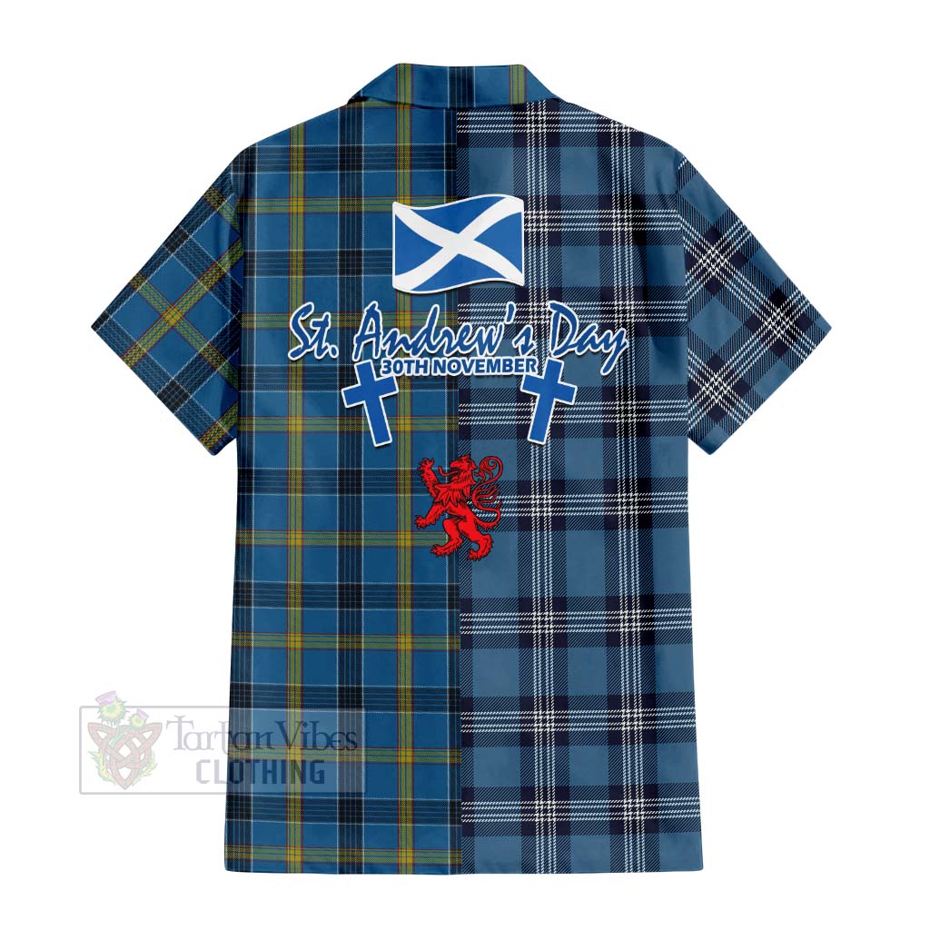 Tartan Vibes Clothing Laing Tartan Short Sleeve Button Shirt Happy St. Andrew's Day Half Tartan Style