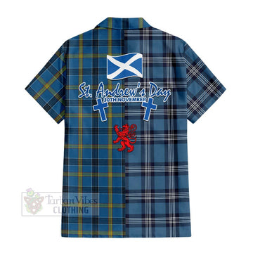 Laing Tartan Short Sleeve Button Shirt Happy St. Andrew's Day Half Tartan Style