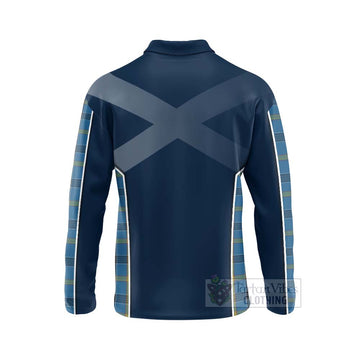 Laing Tartan Long Sleeve Polo Shirt with Family Crest and Scottish Thistle Vibes Sport Style