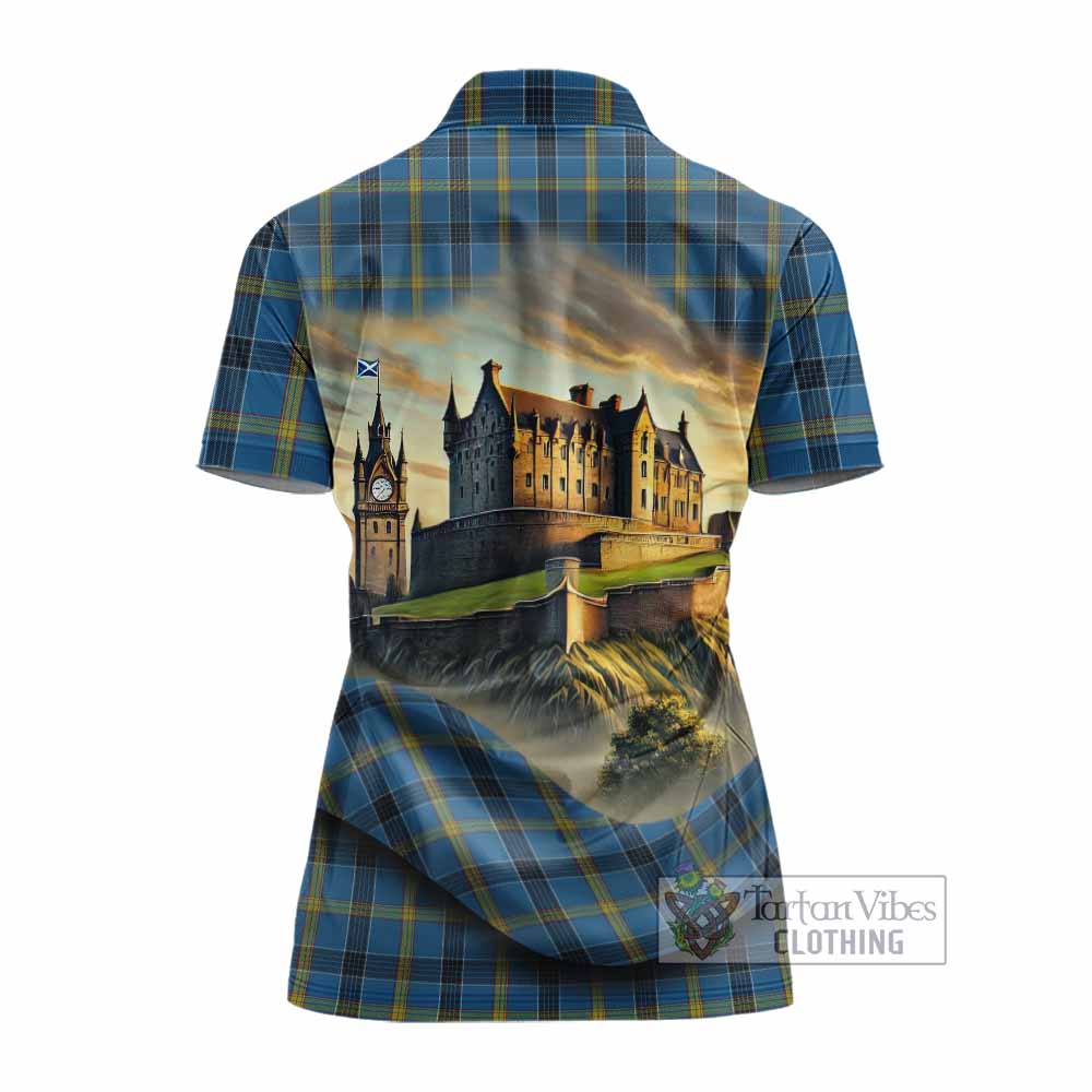 Laing Tartan Family Crest Women's Polo Shirt with Scottish Ancient Castle Style - Tartan Vibes Clothing