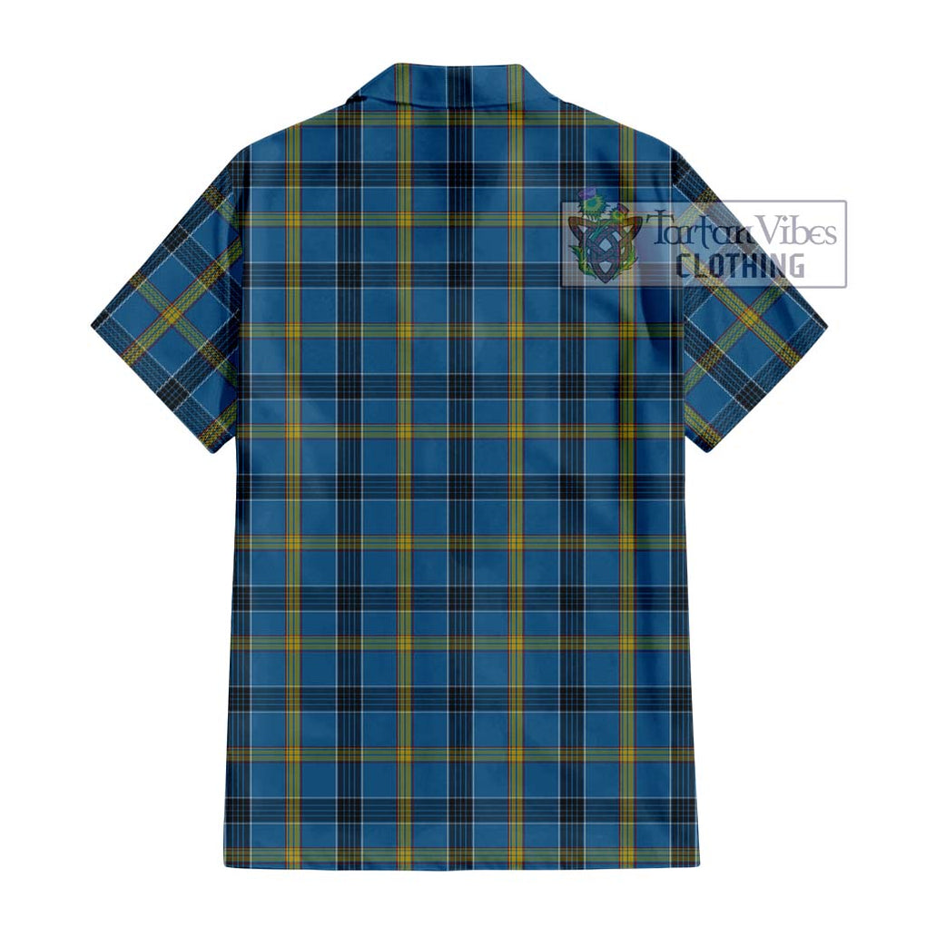 Laing Tartan Short Sleeve Button Shirt with Family Crest DNA In Me Style - Tartanvibesclothing Shop