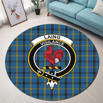 Laing Tartan Round Rug with Family Crest