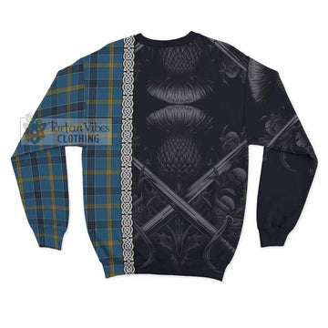 Laing Tartan Sweatshirt with Family Crest Cross Sword Thistle Celtic Vibes