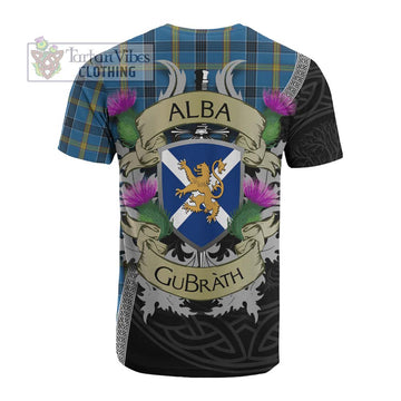 Laing Tartan Family Crest Cotton T-shirt Lion Rampant Royal Thistle Shield Celtic Inspired - Tartan Vibes Clothing