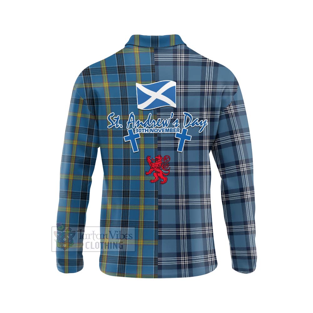 Tartan Vibes Clothing Laing Tartan Long Sleeve Polo Shirt Happy St. Andrew's Day Half Tartan Style