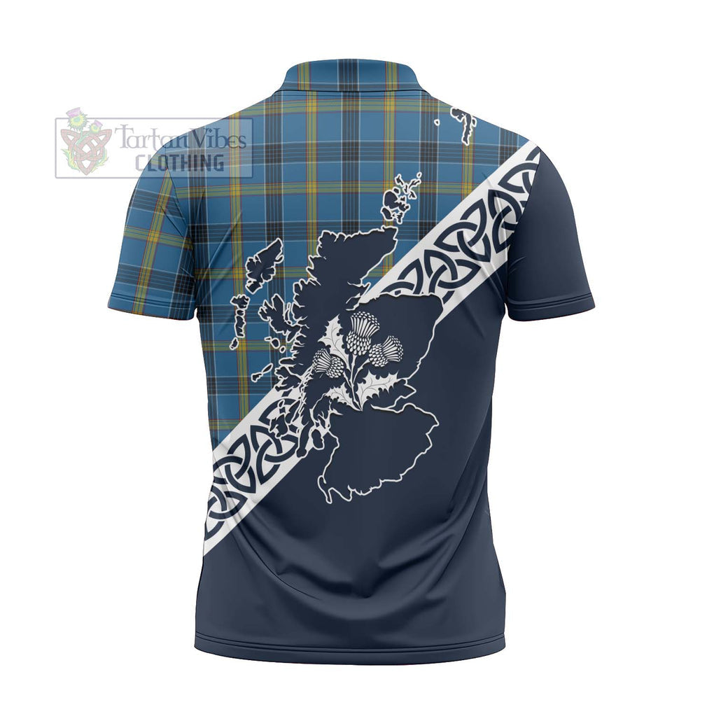 Tartan Vibes Clothing Laing Tartan Zipper Polo Shirt Featuring Thistle and Scotland Map