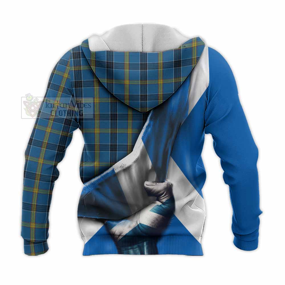 Tartan Vibes Clothing Laing Tartan Knitted Hoodie with Family Crest Scotland Patriotic Style