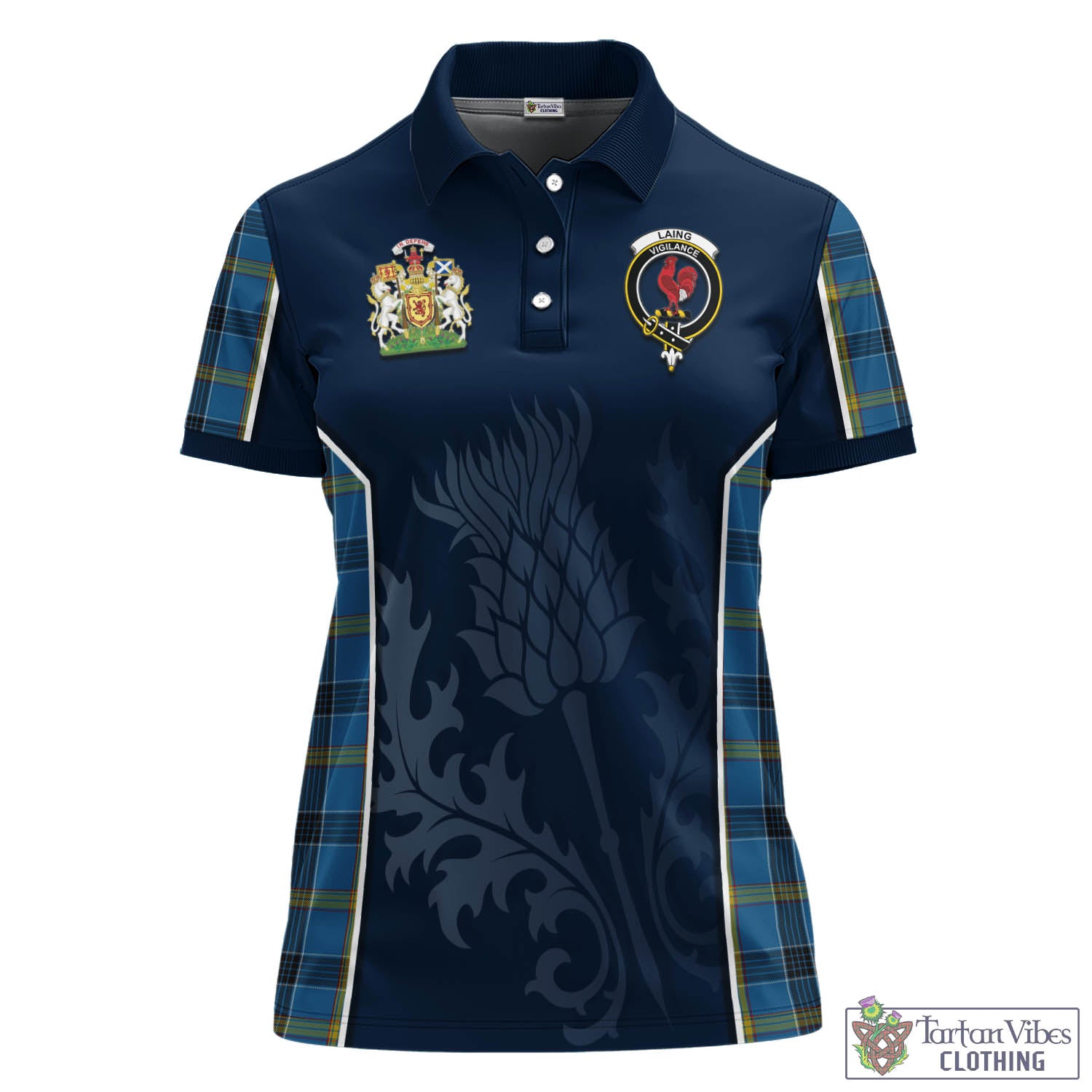 Tartan Vibes Clothing Laing Tartan Women's Polo Shirt with Family Crest and Scottish Thistle Vibes Sport Style