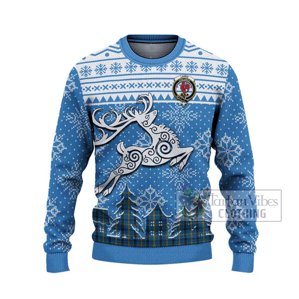 Tartan Vibes Clothing Laing Clan Christmas Ugly Sweater with Tartan and Celtic Raindeer Style