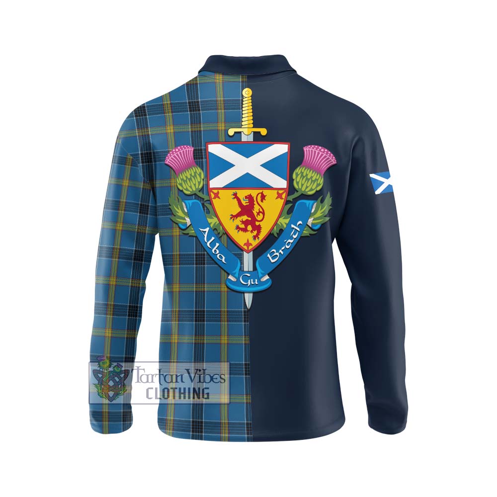 Tartan Vibes Clothing Laing Tartan Long Sleeve Polo Shirt with Scottish Lion Royal Arm Half Style