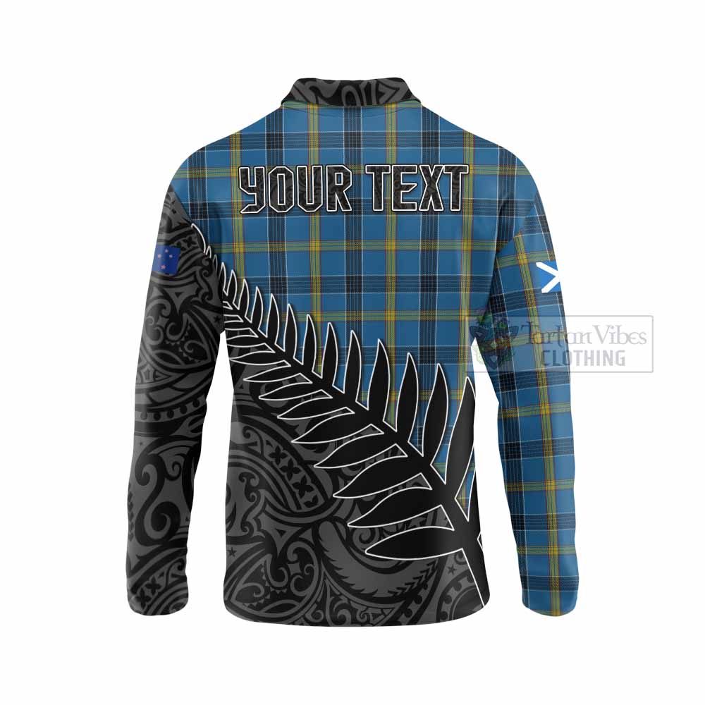 Tartan Vibes Clothing Laing Crest Tartan Long Sleeve Polo Shirt with New Zealand Silver Fern Half Style