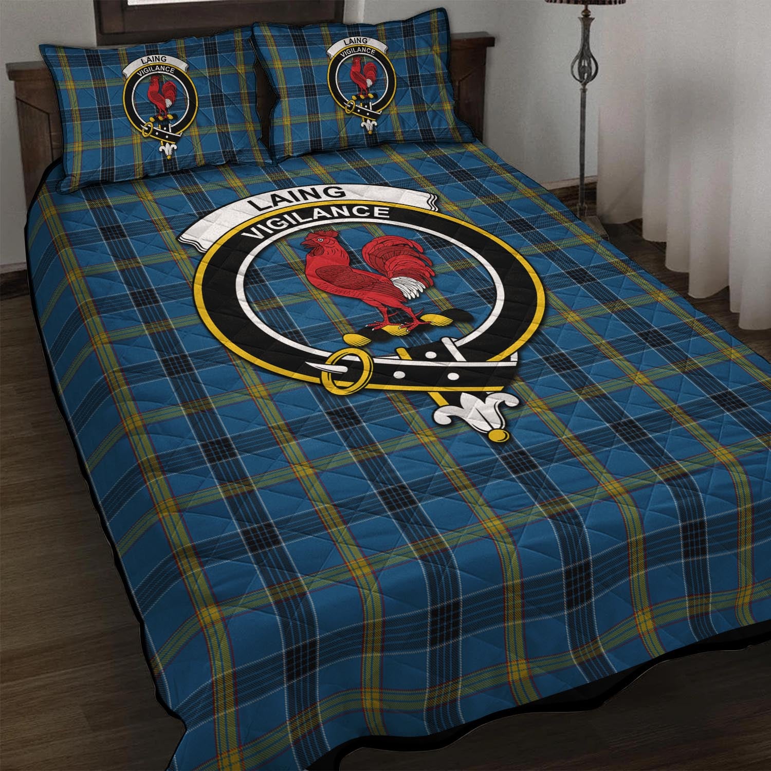 Laing Tartan Quilt Bed Set with Family Crest - Tartanvibesclothing