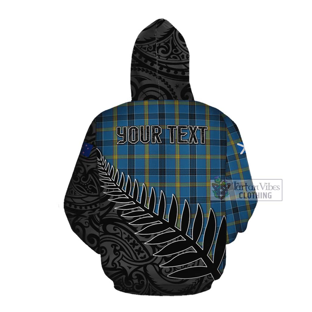 Tartan Vibes Clothing Laing Crest Tartan Cotton Hoodie with New Zealand Silver Fern Half Style