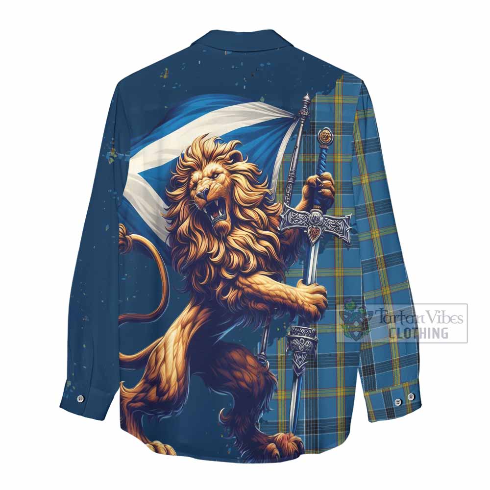 Tartan Vibes Clothing Laing Tartan Family Crest Women's Casual Shirt with Scottish Majestic Lion