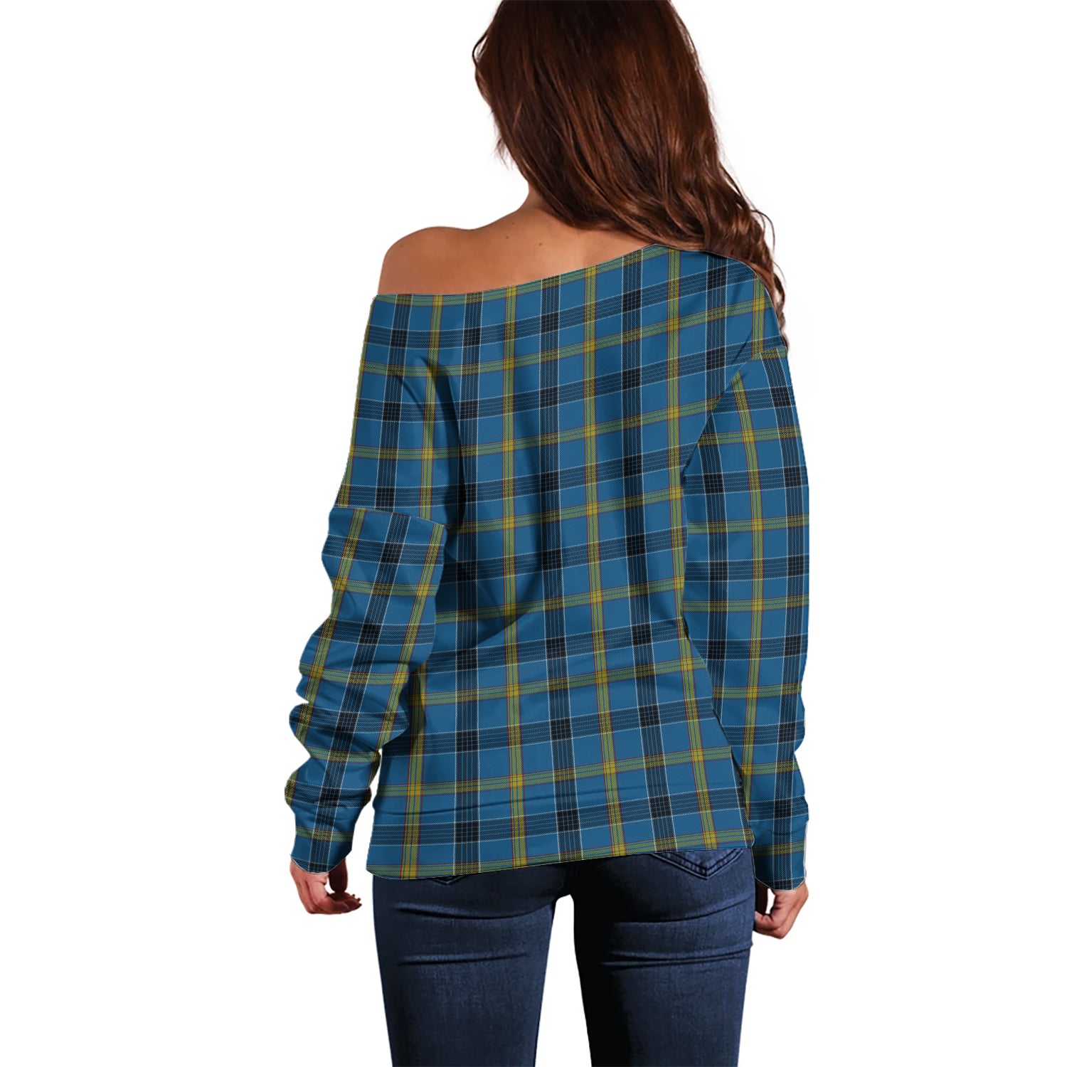 Laing Tartan Off Shoulder Women Sweater with Family Crest - Tartanvibesclothing