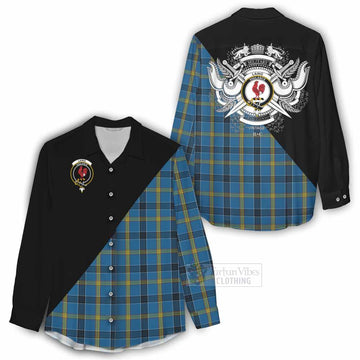 Laing Tartan Women's Casual Shirt with Family Crest and Military Logo Style