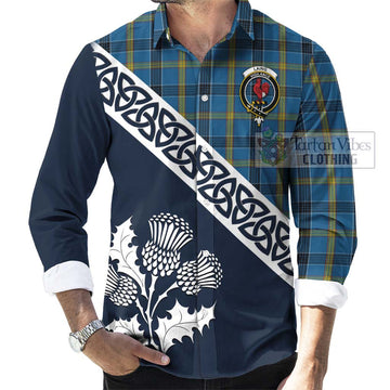 Laing Tartan Long Sleeve Button Shirt Featuring Thistle and Scotland Map