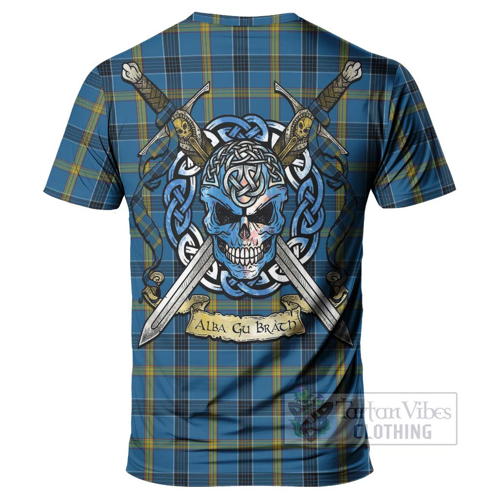 Tartan Vibes Clothing Laing Tartan T-Shirt with Family Crest Celtic Skull Style