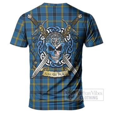 Laing Tartan T-Shirt with Family Crest Celtic Skull Style