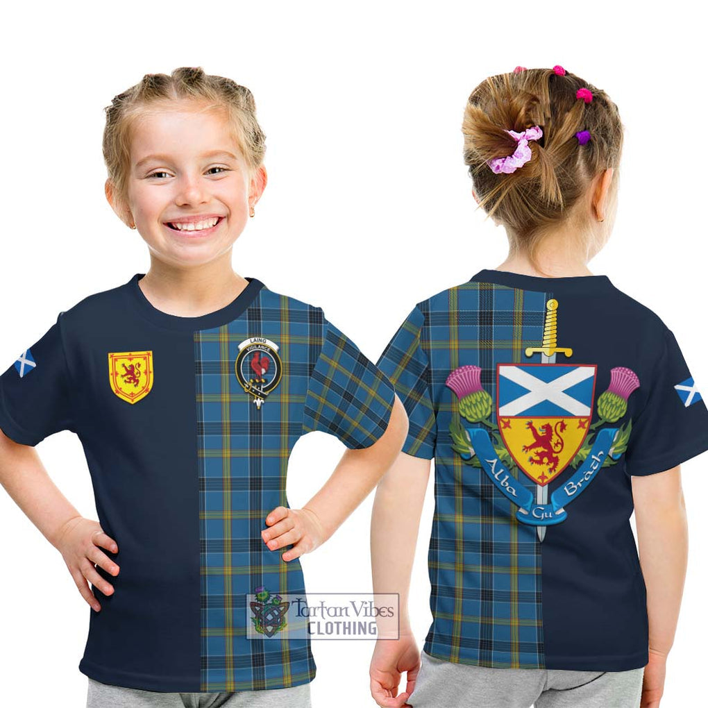 Tartan Vibes Clothing Laing Tartan Kid T-Shirt with Scottish Lion Royal Arm Half Style