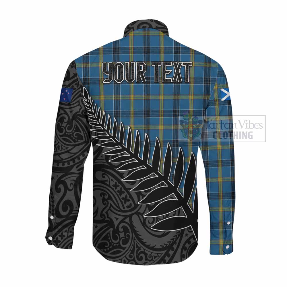 Tartan Vibes Clothing Laing Crest Tartan Long Sleeve Button Shirt with New Zealand Silver Fern Half Style