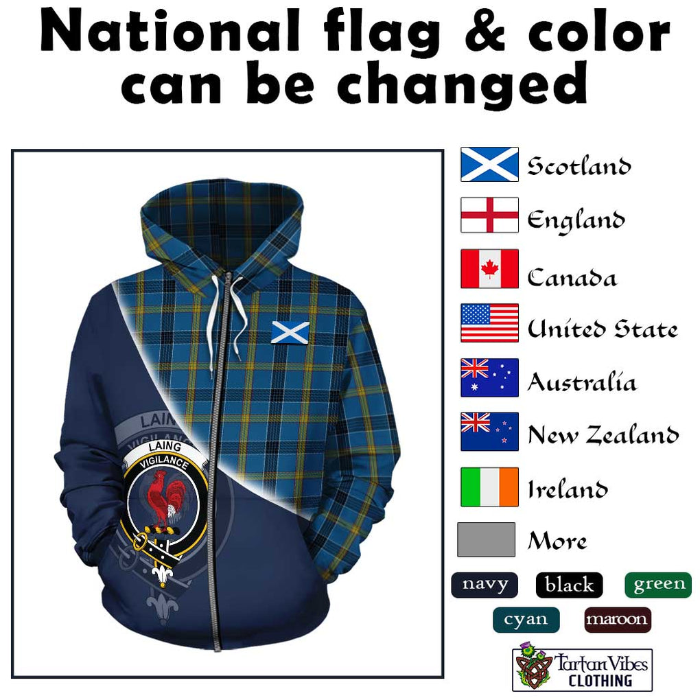 Laing Tartan Hoodie with Personalised National Flag and Family Crest Half Style - Tartanvibesclothing Shop