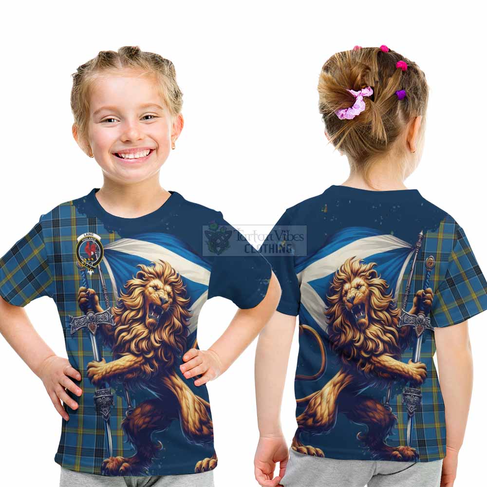 Tartan Vibes Clothing Laing Tartan Family Crest Kid T-Shirt with Scottish Majestic Lion