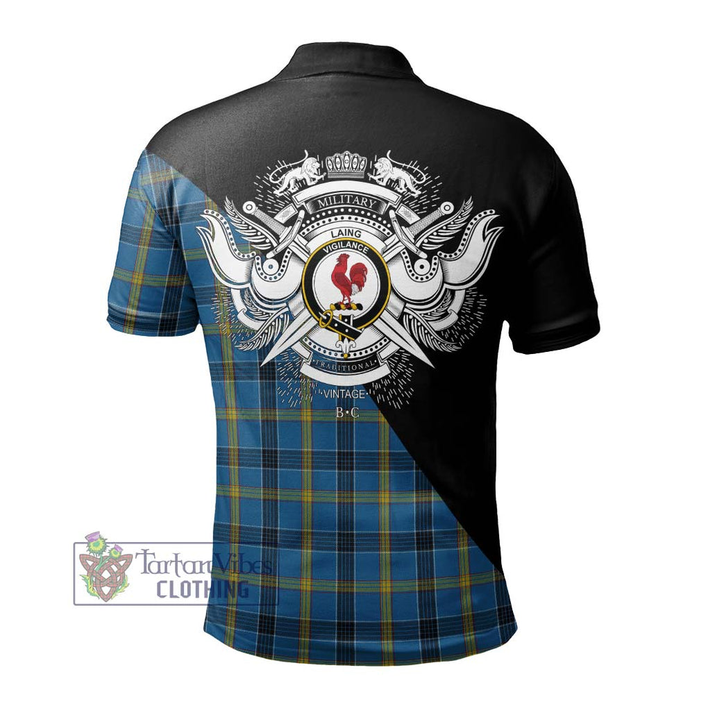 Laing Tartan Polo Shirt with Family Crest and Military Logo Style - Tartanvibesclothing Shop