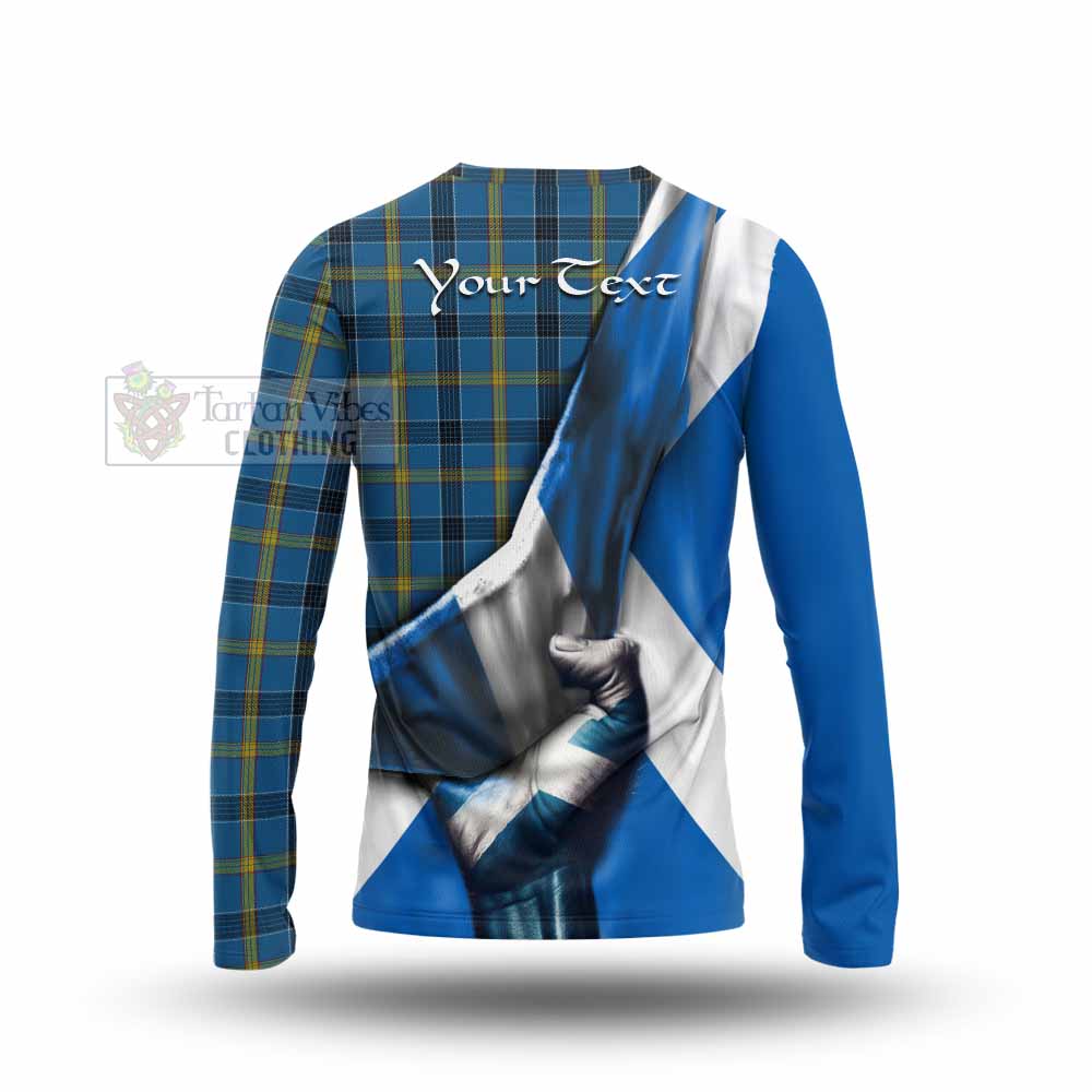 Tartan Vibes Clothing Laing Tartan Long Sleeve T-Shirt with Family Crest Scotland Patriotic Style