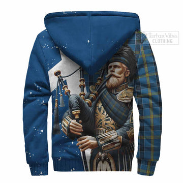 Laing Tartan Sherpa Hoodie with Family Crest Scottish Bagpiper Vibes