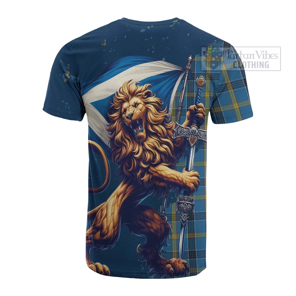 Tartan Vibes Clothing Laing Tartan Family Crest Cotton T-shirt with Scottish Majestic Lion