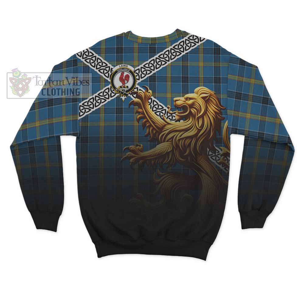Laing Crest Tartan Sweatshirt with Golden Lion Emblem Celtic Style - Tartan Vibes Clothing