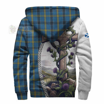 Laing Tartan Sherpa Hoodie with Family Crest and St. Andrew's Cross Accented by Thistle Vines