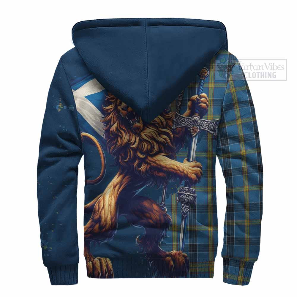 Tartan Vibes Clothing Laing Tartan Family Crest Sherpa Hoodie with Scottish Majestic Lion