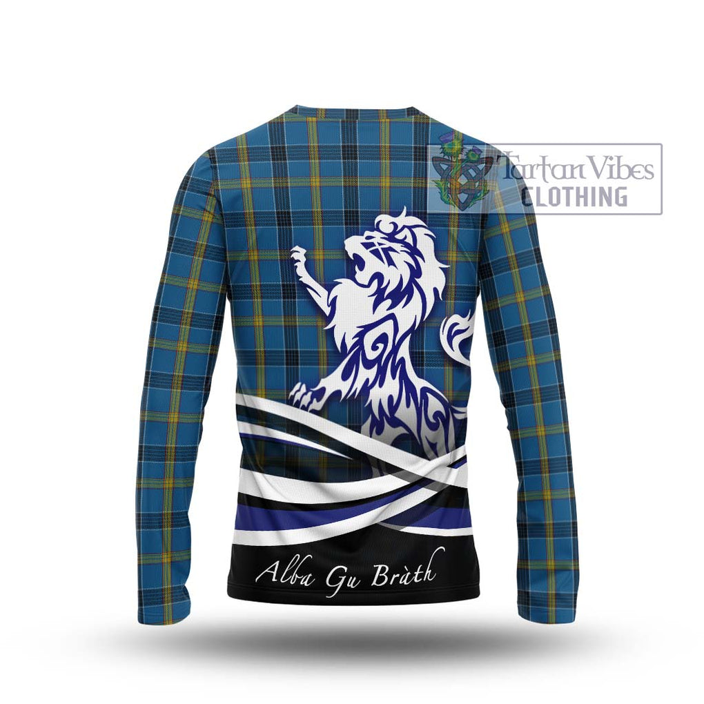 Laing Tartan Long Sleeve T-Shirt with Alba Gu Brath Regal Lion Emblem - Tartanvibesclothing Shop