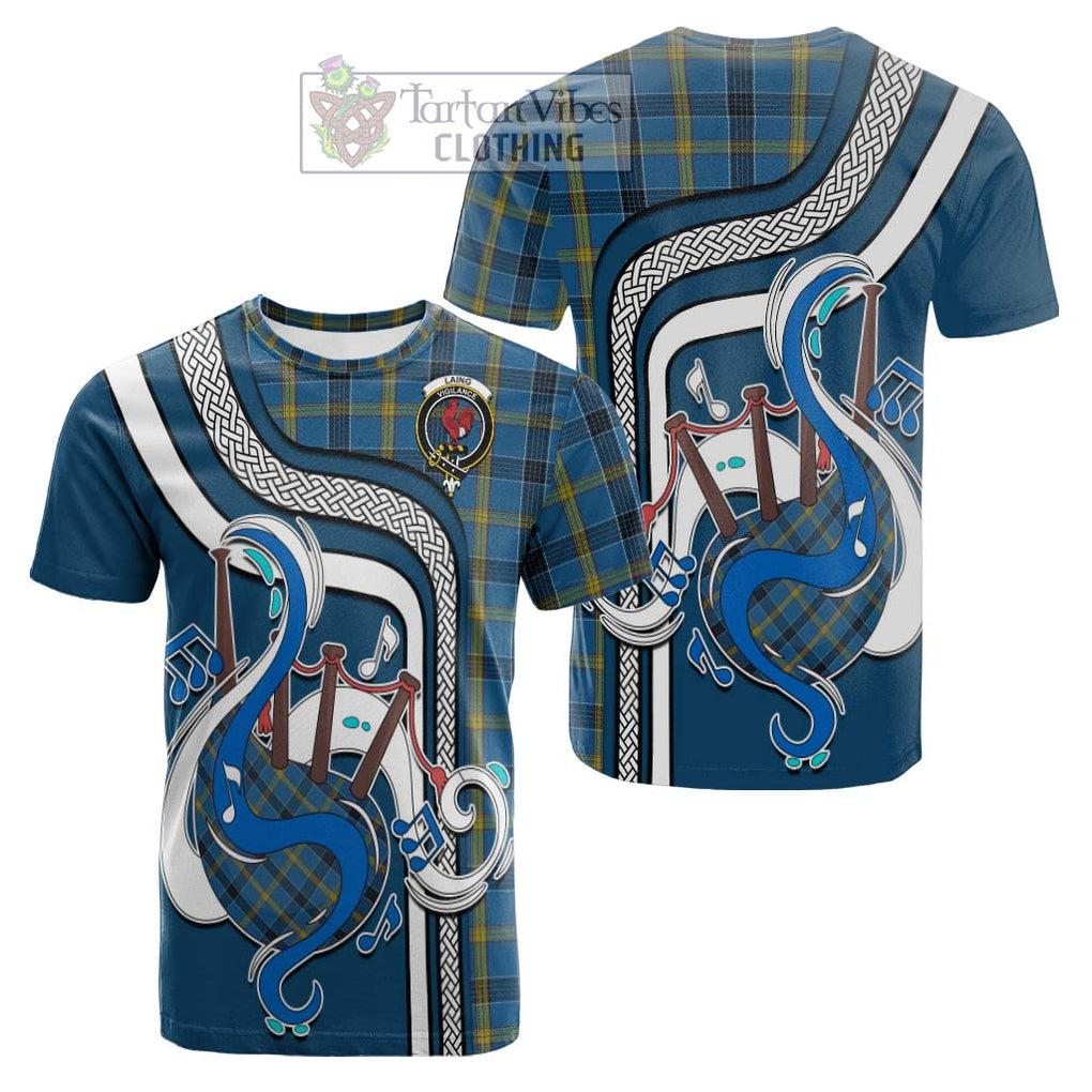 Tartan Vibes Clothing Laing Tartan Cotton T-shirt with Epic Bagpipe Style